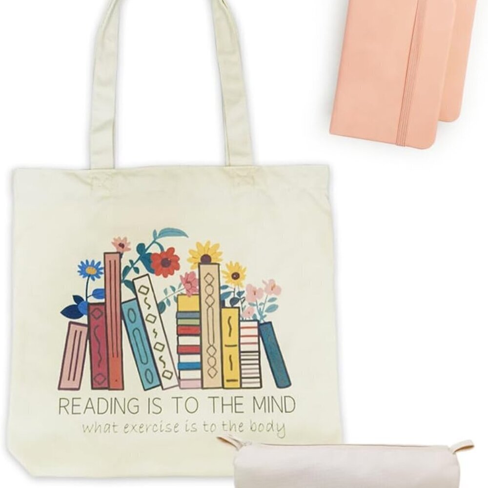 Canvas Tote Bag Book Lover Gifts with Pocket Lightweight for Women